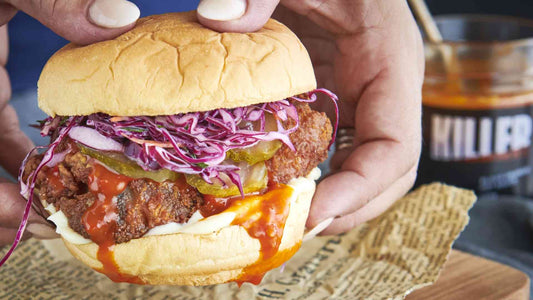 Crispy Chicken Burger with Blood Orange Hot Sauce