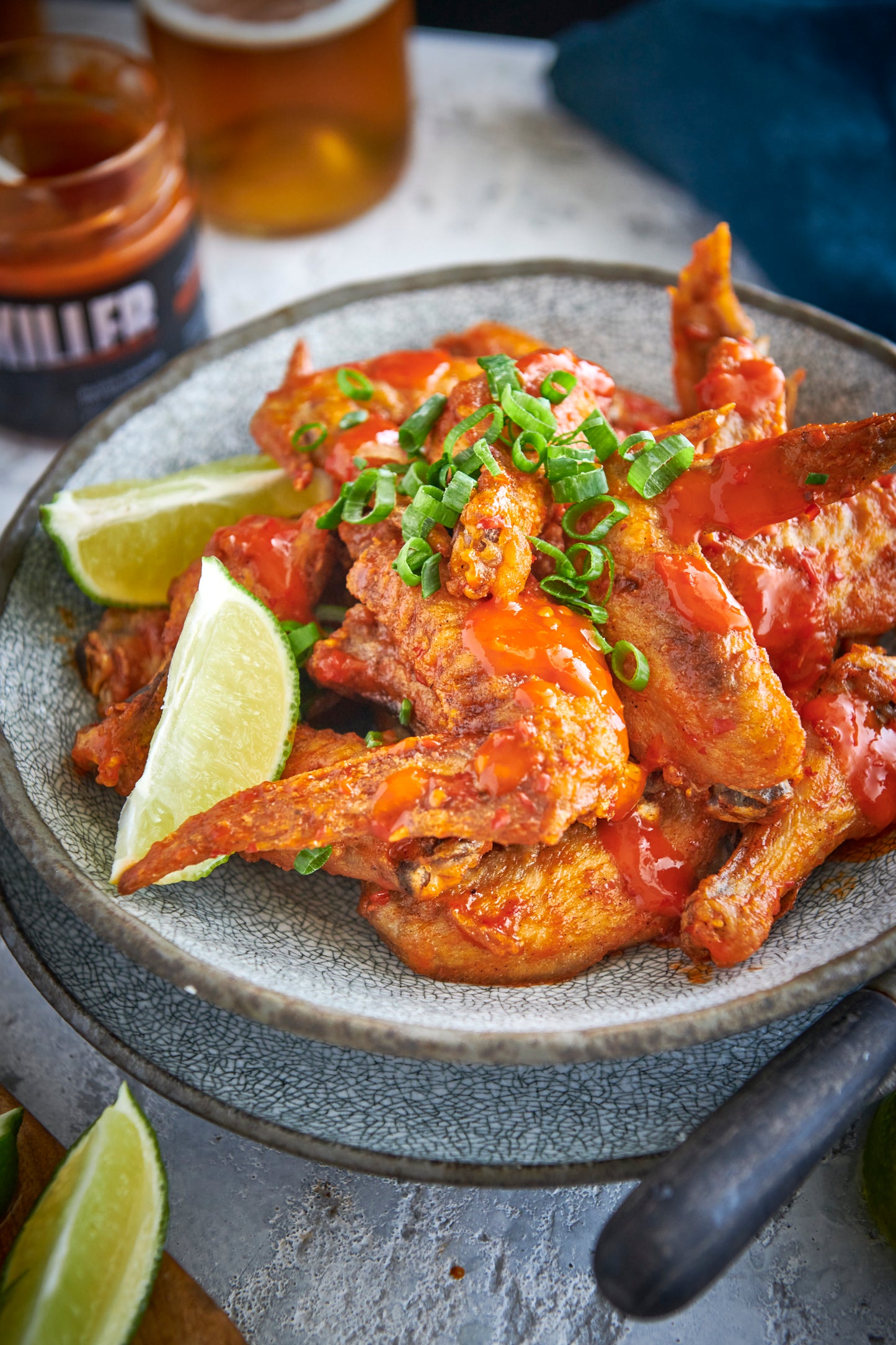 chicken wings with killer condiments blood orange hot sauce