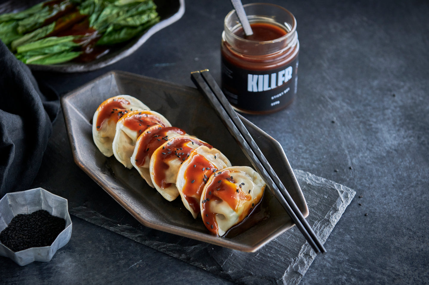 dumplings with killer condiments sticky soy sauce