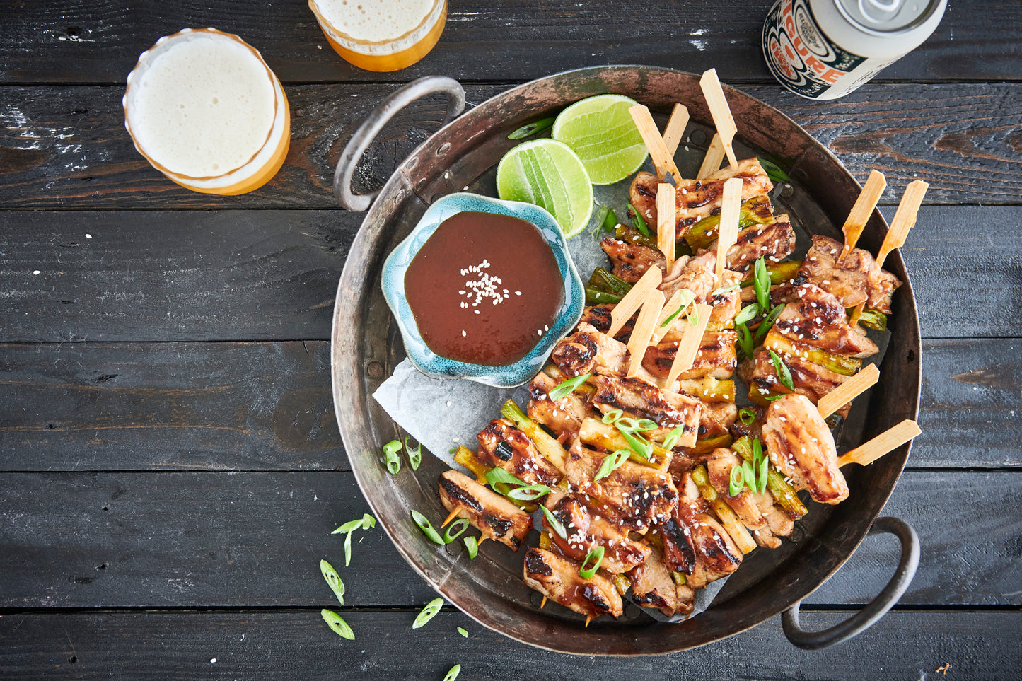 asian meat skewers with killer condiments sticky soy sauce