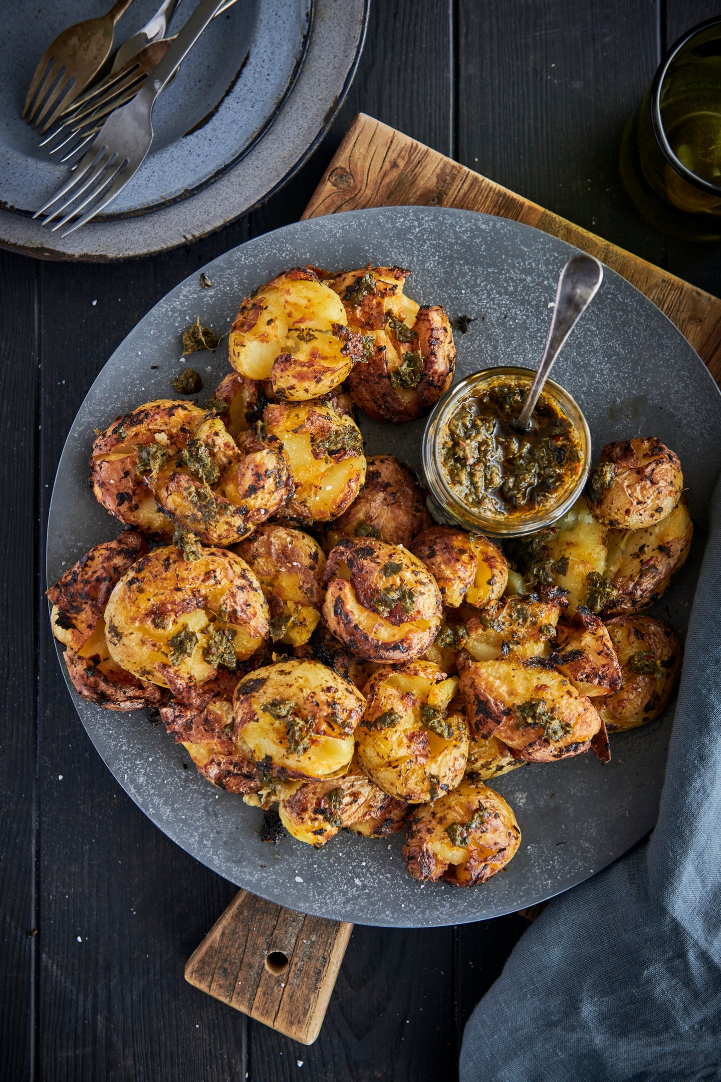 roasted potatoes with killer condiments chimichurri
